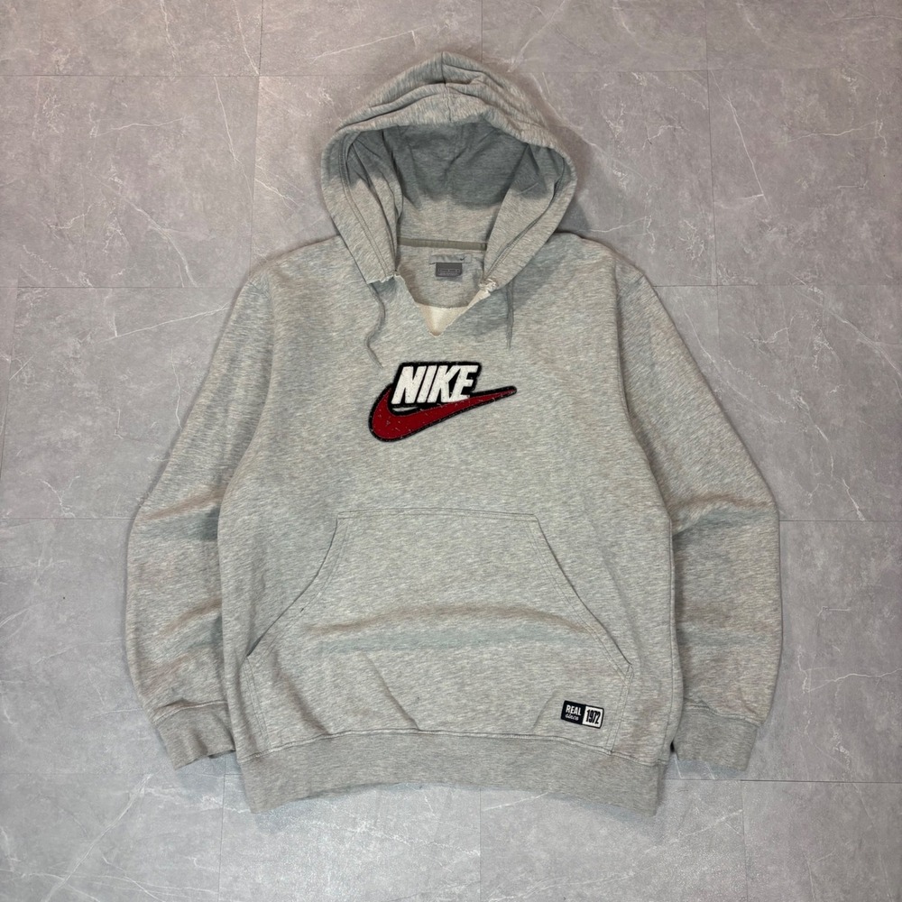 Nike Mens Gray Heritage Logo Pullover Hoodie Real Since 1972 Large